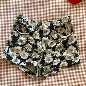 American Apparel Black Daisy High Waisted Cuff Shorts